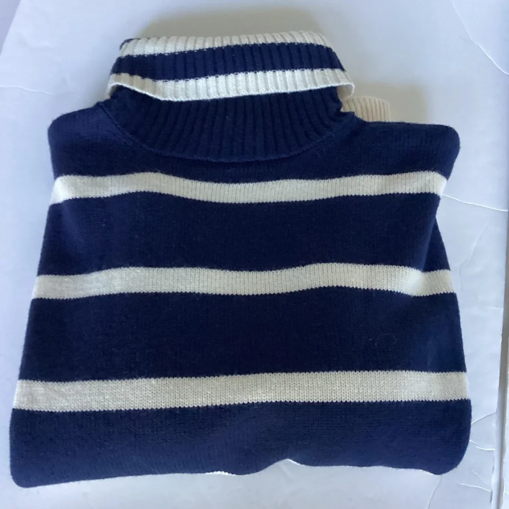Topshop Oversized Sweater Size XS Navy White Stripe Turtleneck